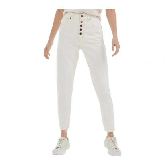 FREE PEOPLE Women's Ivory Button Fly Raw Hem Slim Jeans 27 - Picture 1 of 11